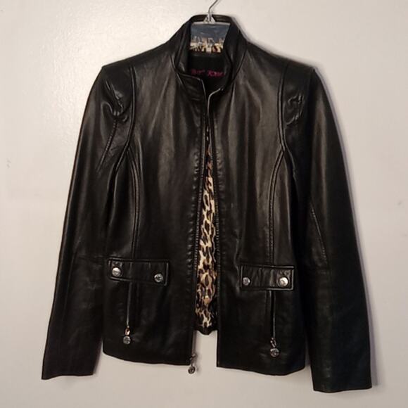 Betsy Johnson Women's Size Medium Black Leather Jacket . Biker, Minimalist. - Picture 1 of 9
